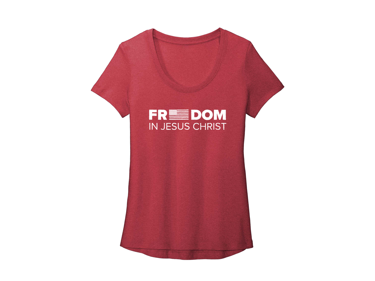 FREEDOM IN JESUS CHRIST WOMEN'S RED - CHRISTIAN T-SHIRT