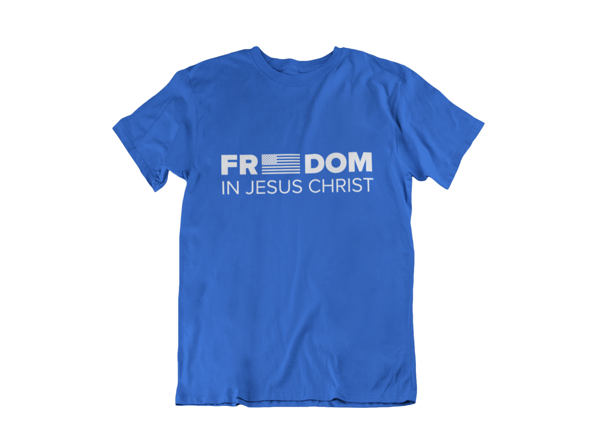 FREEDOM IN JESUS CHRIST BLUE - CHRISTIAN T-SHIRT