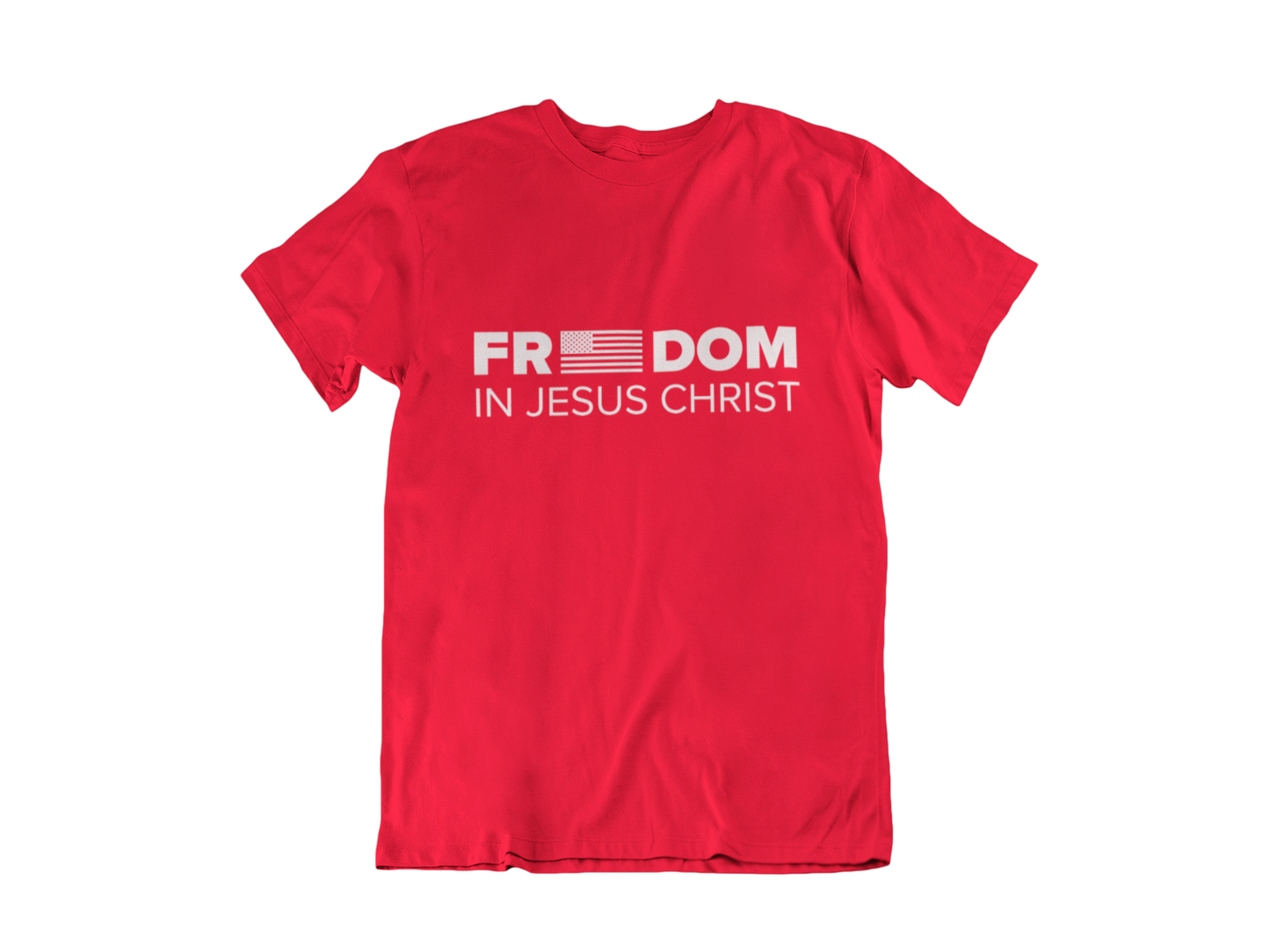 FREEDOM IN JESUS CHRIST RED - CHRISTIAN T-SHIRT