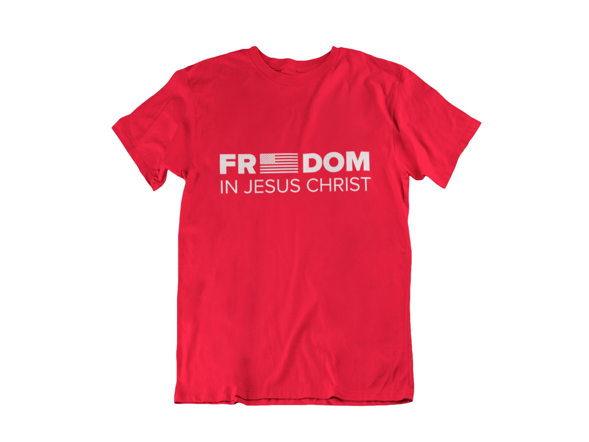 FREEDOM IN JESUS CHRIST RED - CHRISTIAN T-SHIRT
