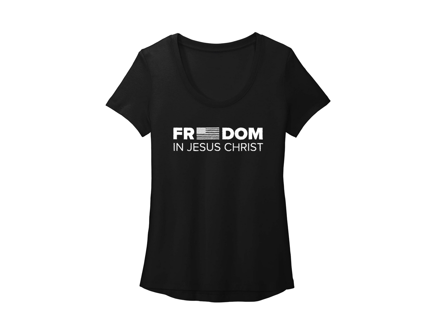 FREEDOM IN JESUS CHRIST WOMEN'S BLACK - CHRISTIAN T-SHIRT