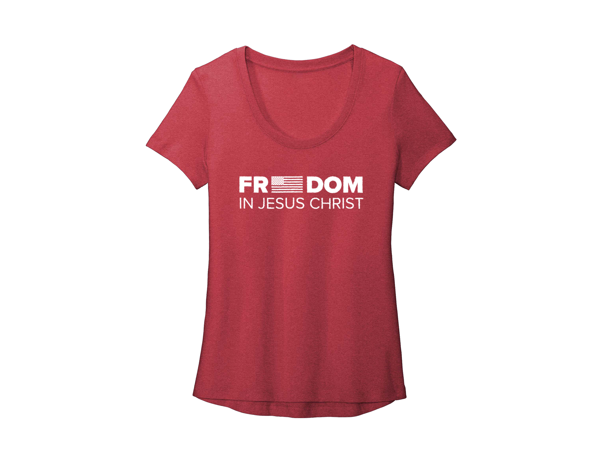FREEDOM IN JESUS CHRIST WOMEN'S RED - CHRISTIAN T-SHIRT
