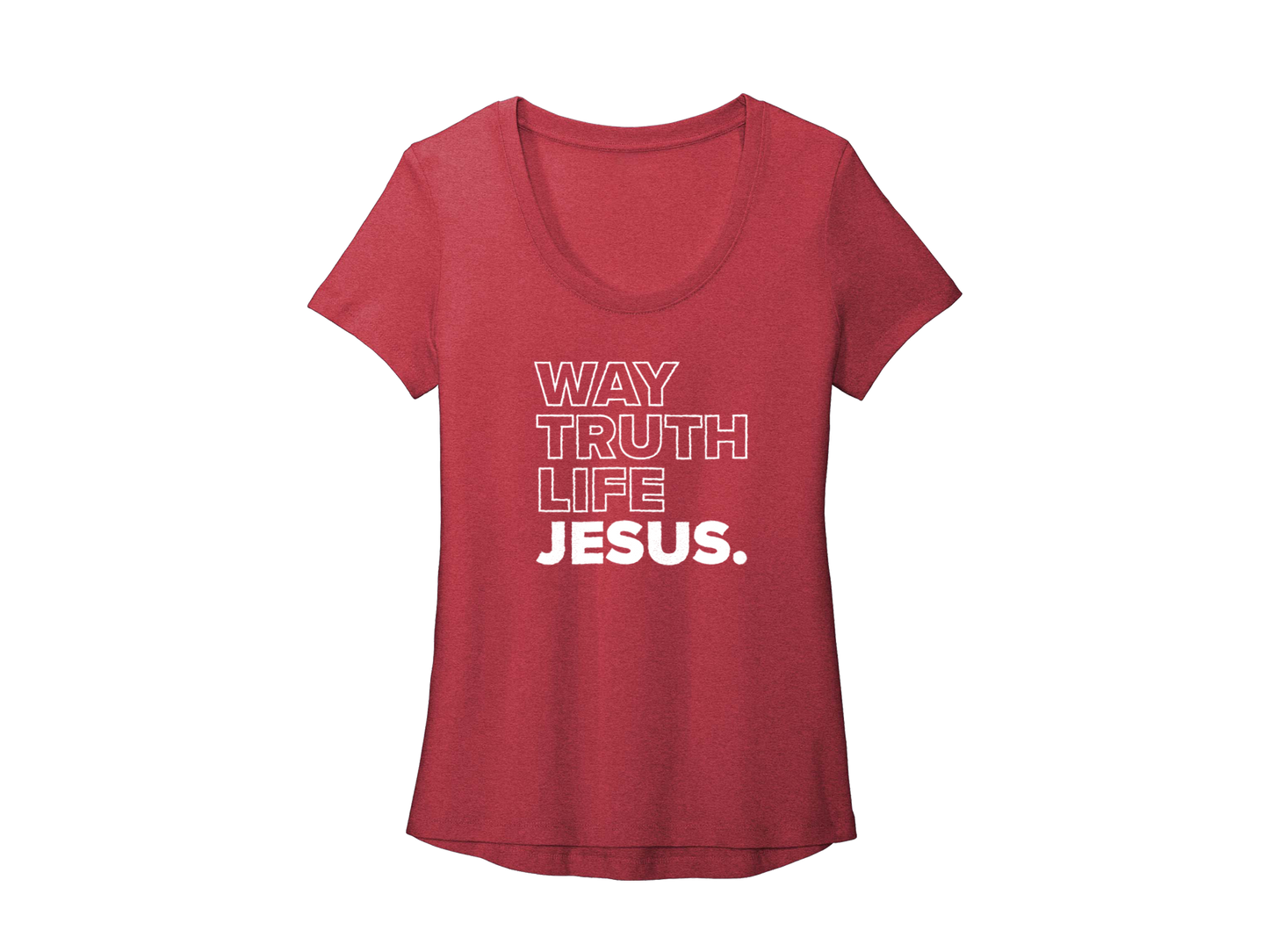 JESUS WAY TRUTH LIFE WOMEN'S RED - CHRISTIAN T-SHIRT