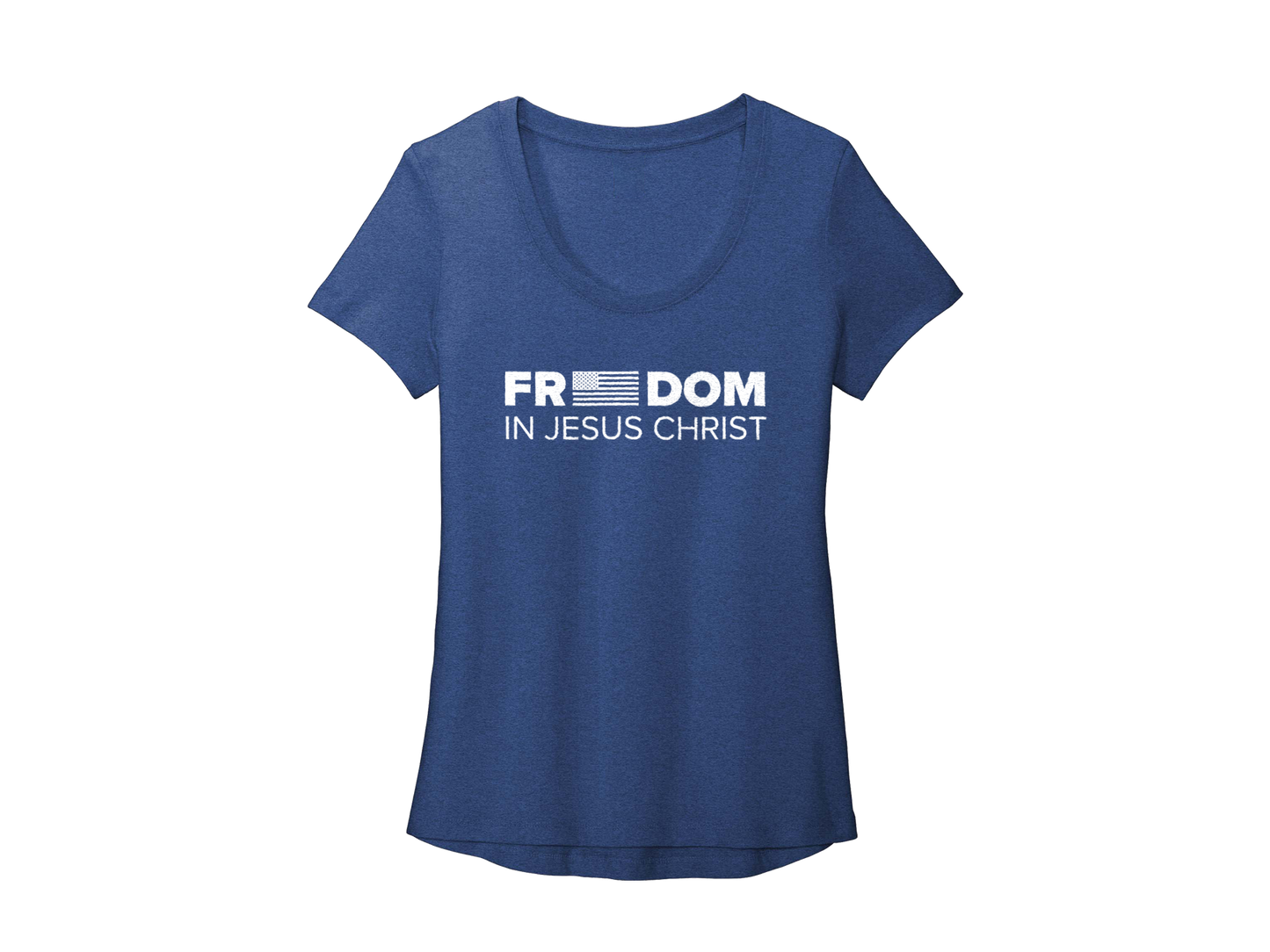 FREEDOM IN JESUS CHRIST WOMEN'S BLUE - CHRISTIAN T-SHIRT