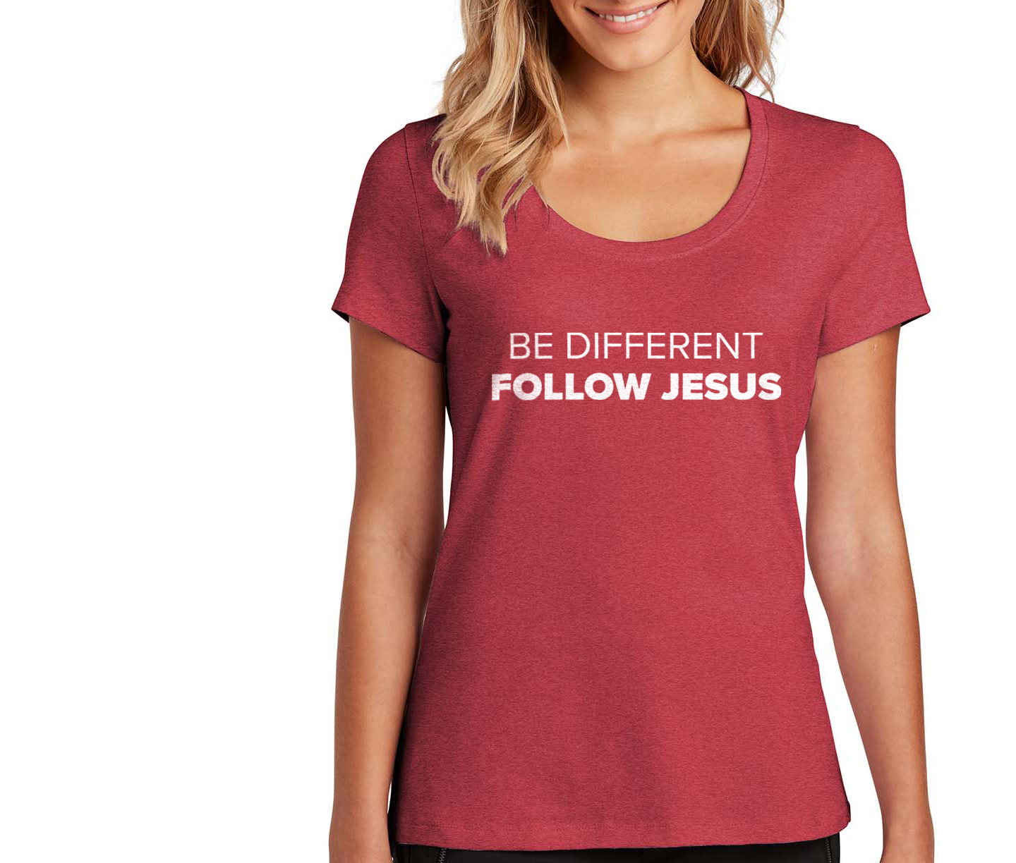 BE DIFFERENT FOLLOW JESUS WOMEN'S RED FRONT - CHRISTIAN CLOTHING
