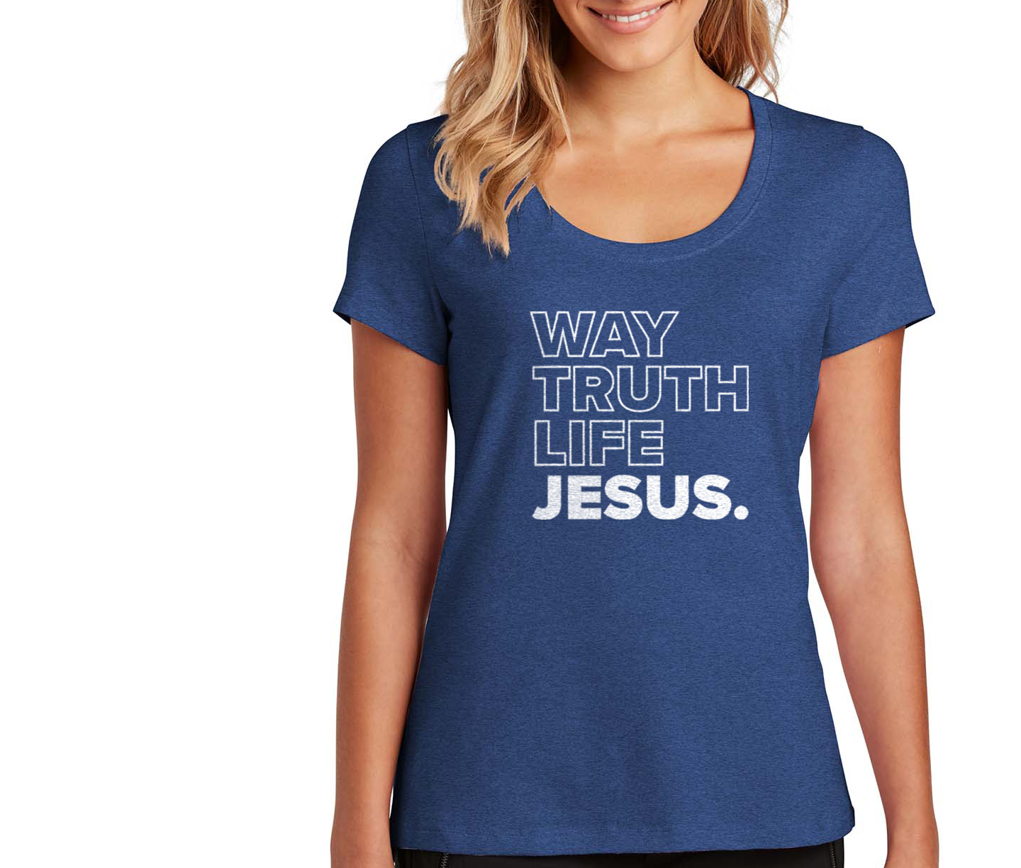 JESUS WAY TRUTH LIFE WOMEN'S BLUE FRONT- CHRISTIAN T-SHIRT