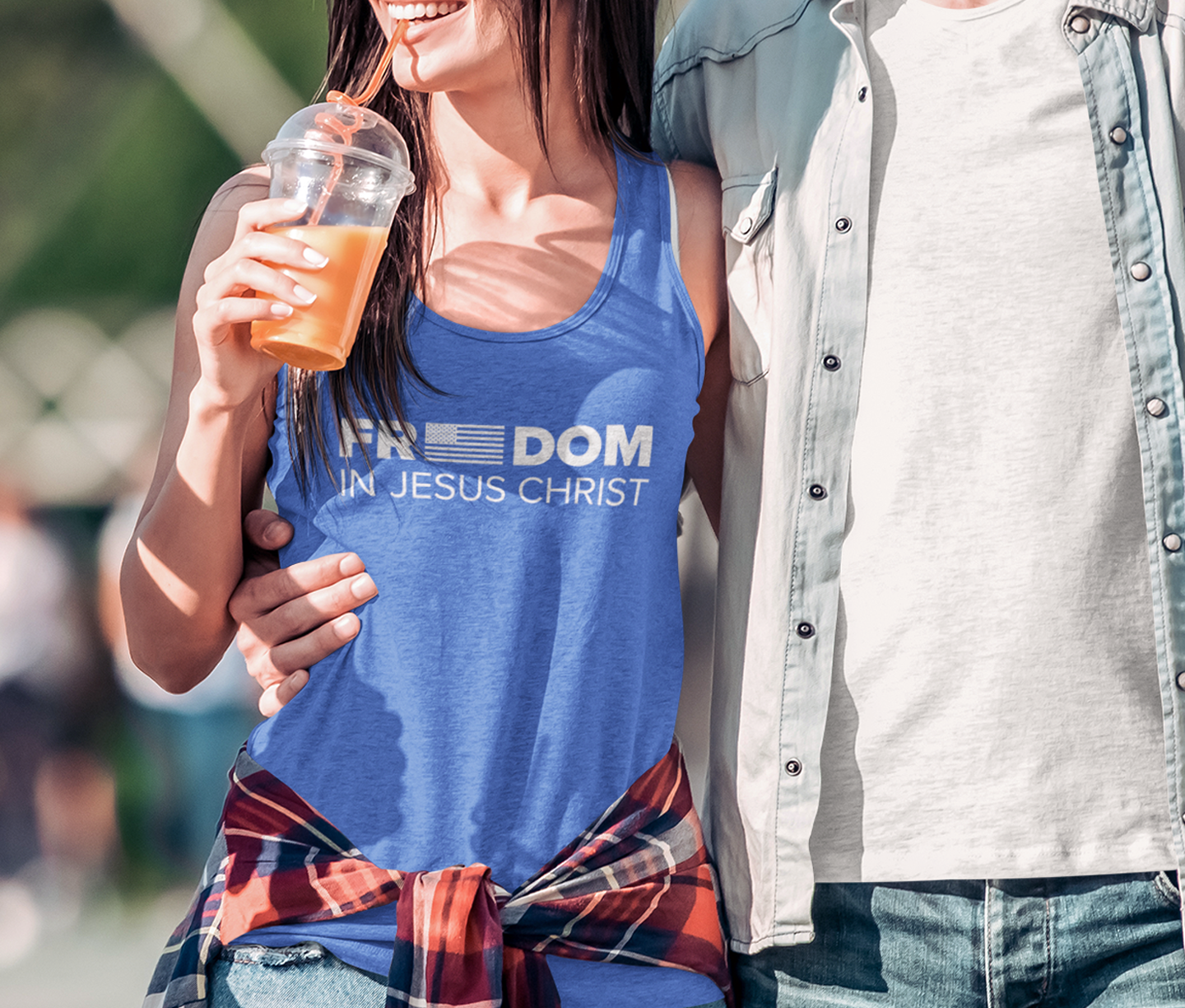 FREEDOM IN JESUS CHRIST TANK FRONT - CHRISTIAN CLOTHING